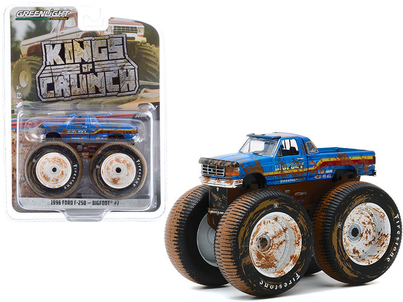 1996 Ford F-250 Monster Truck "Bigfoot #7" Blue (Dirty Version) "Kings of Crunch" Series 7 1/64 Diecast Model Car by Greenlight by Greenlight