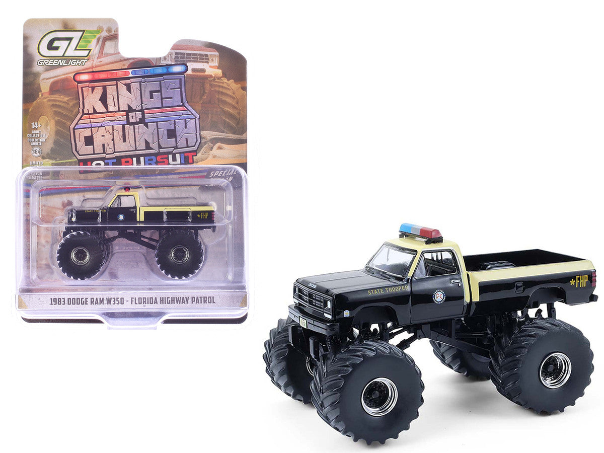 1983 Dodge Ram W350 Monster Truck "Florida Highway Patrol" Black with Cream Top and Stripes "Kings of Crunch - Hot Pursuit" Special Edition 1/64 Diecast Model Car by Greenlight by Greenlight