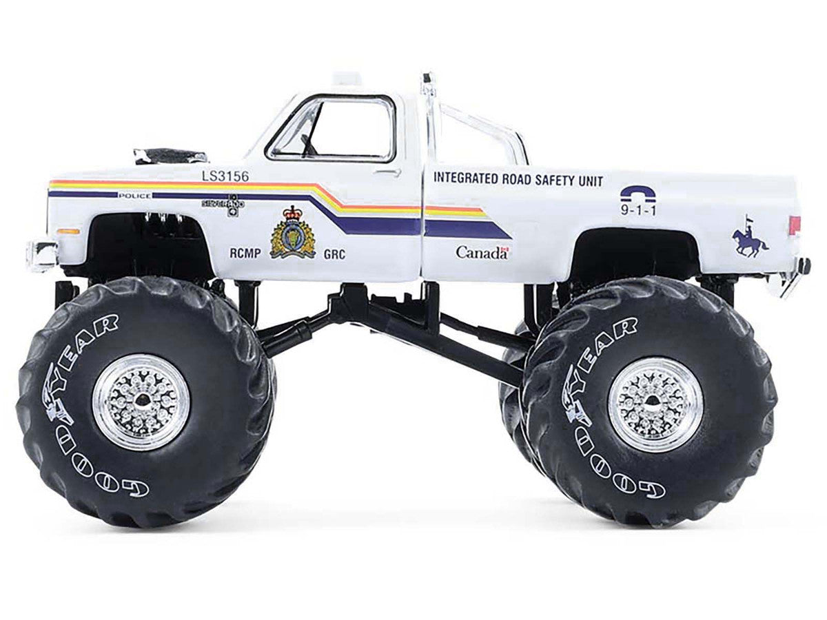 1986 Chevrolet Silverado Monster Truck "Royal Canadian Mounted Police" White with Stripes "Kings of Crunch - Hot Pursuit" Special Edition 1/64 Diecast Model Car by Greenlight by Greenlight