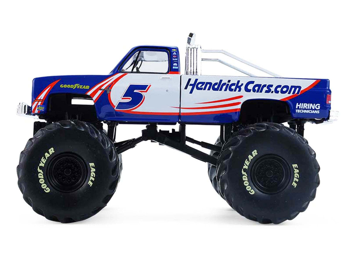 1981 Chevrolet K20 Monster Truck #5 "HendrickCars.com" Blue and White with Graphics "Kings of Crunch - Hendrick Motorsports Tribute" Special Edition 1/64 Diecast Model Car by Greenlight by Greenlight