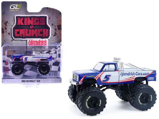 1981 Chevrolet K20 Monster Truck #5 "HendrickCars.com" Blue and White with Graphics "Kings of Crunch - Hendrick Motorsports Tribute" Special Edition 1/64 Diecast Model Car by Greenlight-0