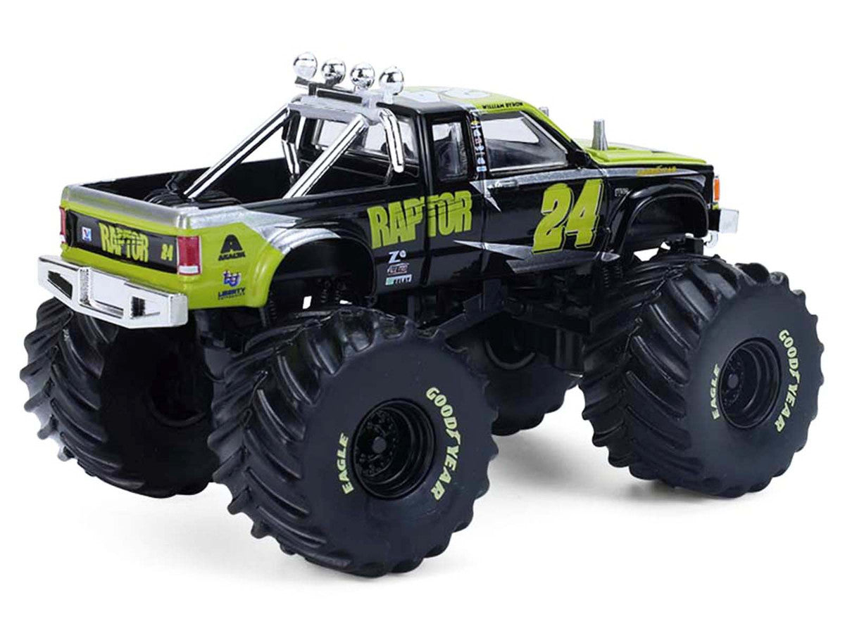 1986 Chevrolet S10 Monster Truck #24 "Raptor" Black and Green with Graphics "Kings of Crunch - Hendrick Motorsports Tribute" Special Edition 1/64 Diecast Model Car by Greenlight by Greenlight