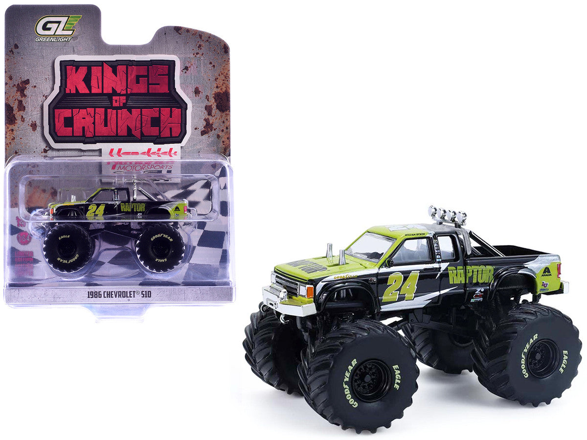 1986 Chevrolet S10 Monster Truck #24 "Raptor" Black and Green with Graphics "Kings of Crunch - Hendrick Motorsports Tribute" Special Edition 1/64 Diecast Model Car by Greenlight by Greenlight