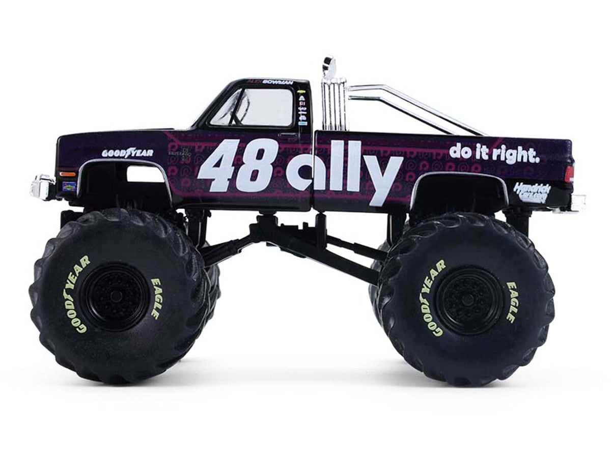 1984 Chevrolet Silverado Monster Truck #48 "Ally" Black and Purple with Graphics "Kings of Crunch - Hendrick Motorsports Tribute" Special Edition 1/64 Diecast Model Car by Greenlight by Greenlight