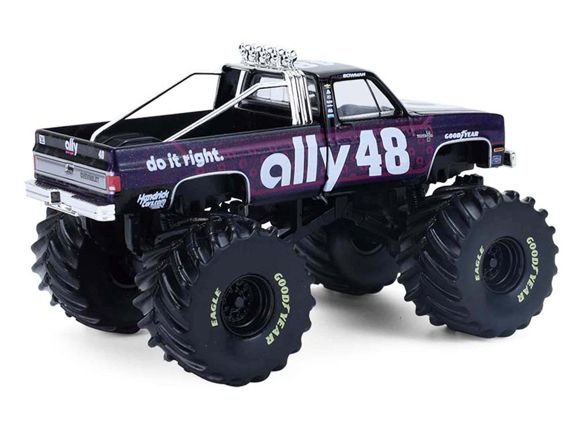 1984 Chevrolet Silverado Monster Truck #48 "Ally" Black and Purple with Graphics "Kings of Crunch - Hendrick Motorsports Tribute" Special Edition 1/64 Diecast Model Car by Greenlight by Greenlight
