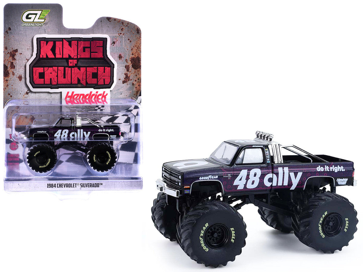 1984 Chevrolet Silverado Monster Truck #48 "Ally" Black and Purple with Graphics "Kings of Crunch - Hendrick Motorsports Tribute" Special Edition 1/64 Diecast Model Car by Greenlight by Greenlight