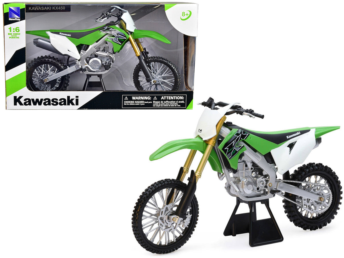 2019 Kawasaki KX 450F Dirt Bike Motorcycle Green and White 1/6 Diecast Model by New Ray by New Ray