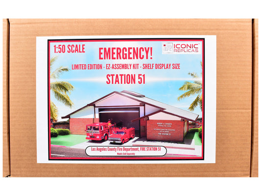 Los Angeles County Fire Department Fire Station 51 Diorama EZ Assembly Kit "Emergency!" Series 1/50 Model by Iconic Replicas by Iconic Replicas