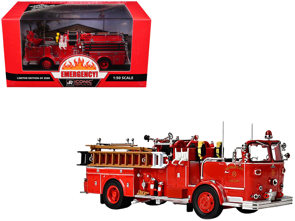 1965 Crown Firecoach Fire Engine "Los Angeles County Fire Department" LA County FD (LACFD) "Emergency!" Series Limited Edition to 2500 pieces Worldwide 1/50 Diecast Model by Iconic Replicas by Iconic Replicas