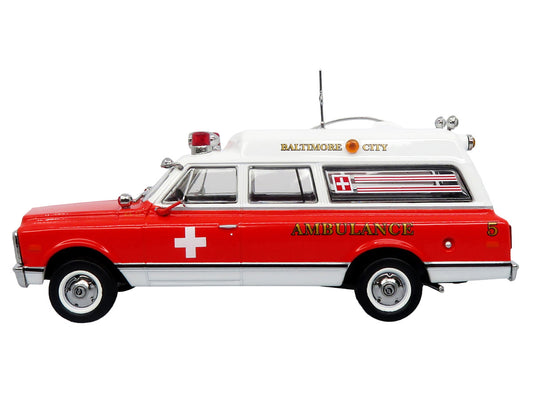 1969 Chevrolet C-10 Ambulance "Baltimore City Fire Department" White and Red "5 Alarm" Series Limited Edition 1/50 Diecast Model by Iconic Replicas by Iconic Replicas