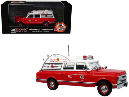 1969 Chevrolet C-10 Ambulance "Los Angeles City Fire Department" Red and White "5 Alarm" Series Limited Edition 1/50 Diecast Model by Iconic Replicas by Iconic Replicas