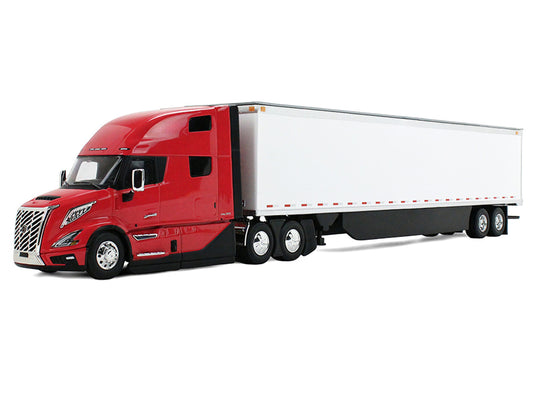 Volvo VNL 860 High-Roof Sleeper and 53' Trailer with Skirts Red with White Trailer 1/50 Diecast Model by First Gear by First Gear
