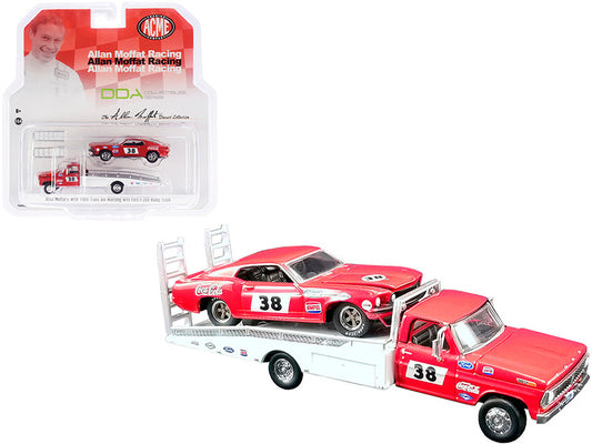 Ford F-350 Ramp Truck #38 Red and White with 1969 Ford Mustang Trans Am #38 Red "Coca-Cola" Allan Moffat Racing "DDA Collectibles" Series "ACME Exclusive" 1/64 Diecast Model Cars by Greenlight for ACME by Greenlight