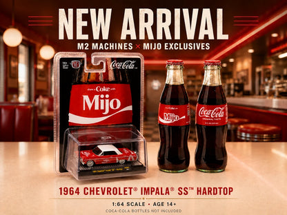 1964 Chevrolet Impala SS Lowrider "Coca Cola" Red with White Top and Graphics Limited Edition to 9340 pieces Worldwide 1/64 Diecast Model Car by M2 Machines by M2