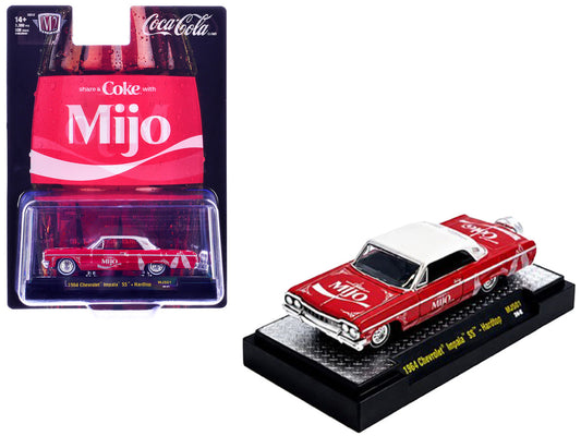 1964 Chevrolet Impala SS Lowrider "Coca Cola" Red with White Top and Graphics Limited Edition to 9340 pieces Worldwide 1/64 Diecast Model Car by M2 Machines by M2
