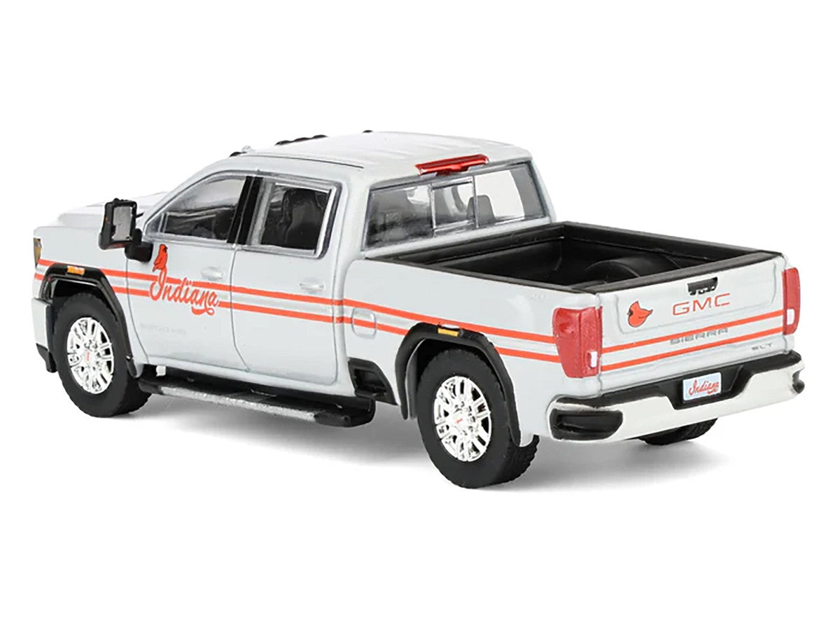 2022 GMC Sierra 3500 HD Pickup Truck "Indiana Cardinals" Silver Metallic with Red Stripes and Cardinal Figure "2025 Greenlight Waltersons Collector's Expo Exclusive" 1/64 Diecast Model Car by Greenlight by Greenlight