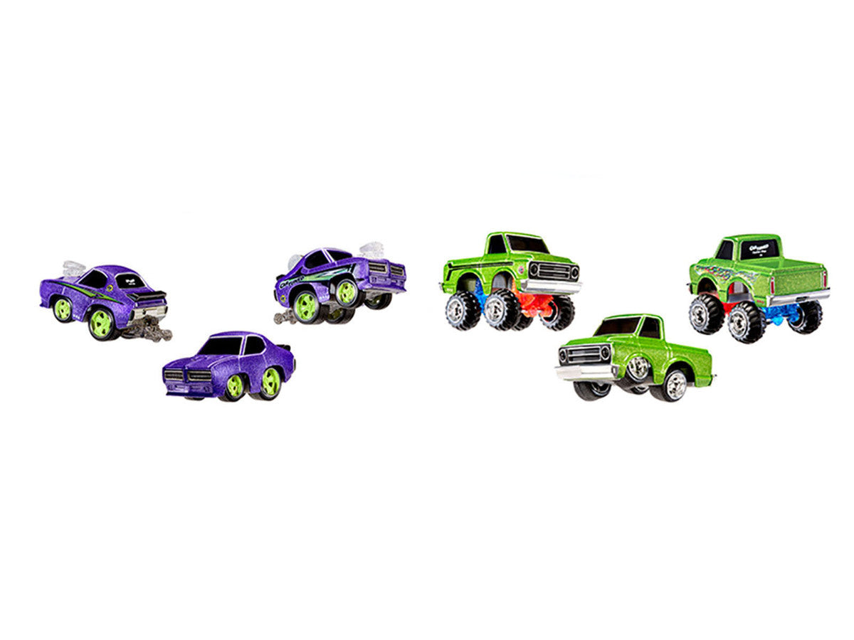 1969 Pontiac GTO Purple Metallic and 1967 Chevrolet C10 Pickup Truck Green Metallic "Custom Shop" 2 Car Set Diecast Model Cars by CarTuned by Car Tuned