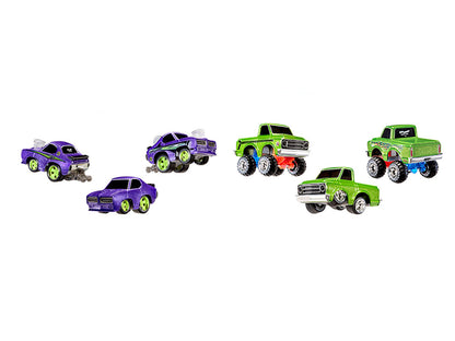 1969 Pontiac GTO Purple Metallic and 1967 Chevrolet C10 Pickup Truck Green Metallic "Custom Shop" 2 Car Set Diecast Model Cars by CarTuned by Car Tuned
