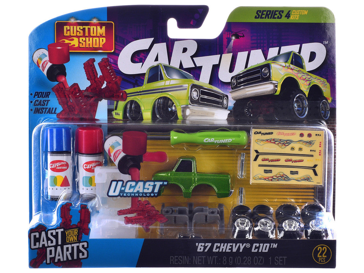 1969 Pontiac GTO Purple Metallic and 1967 Chevrolet C10 Pickup Truck Green Metallic "Custom Shop" 2 Car Set Diecast Model Cars by CarTuned by Car Tuned