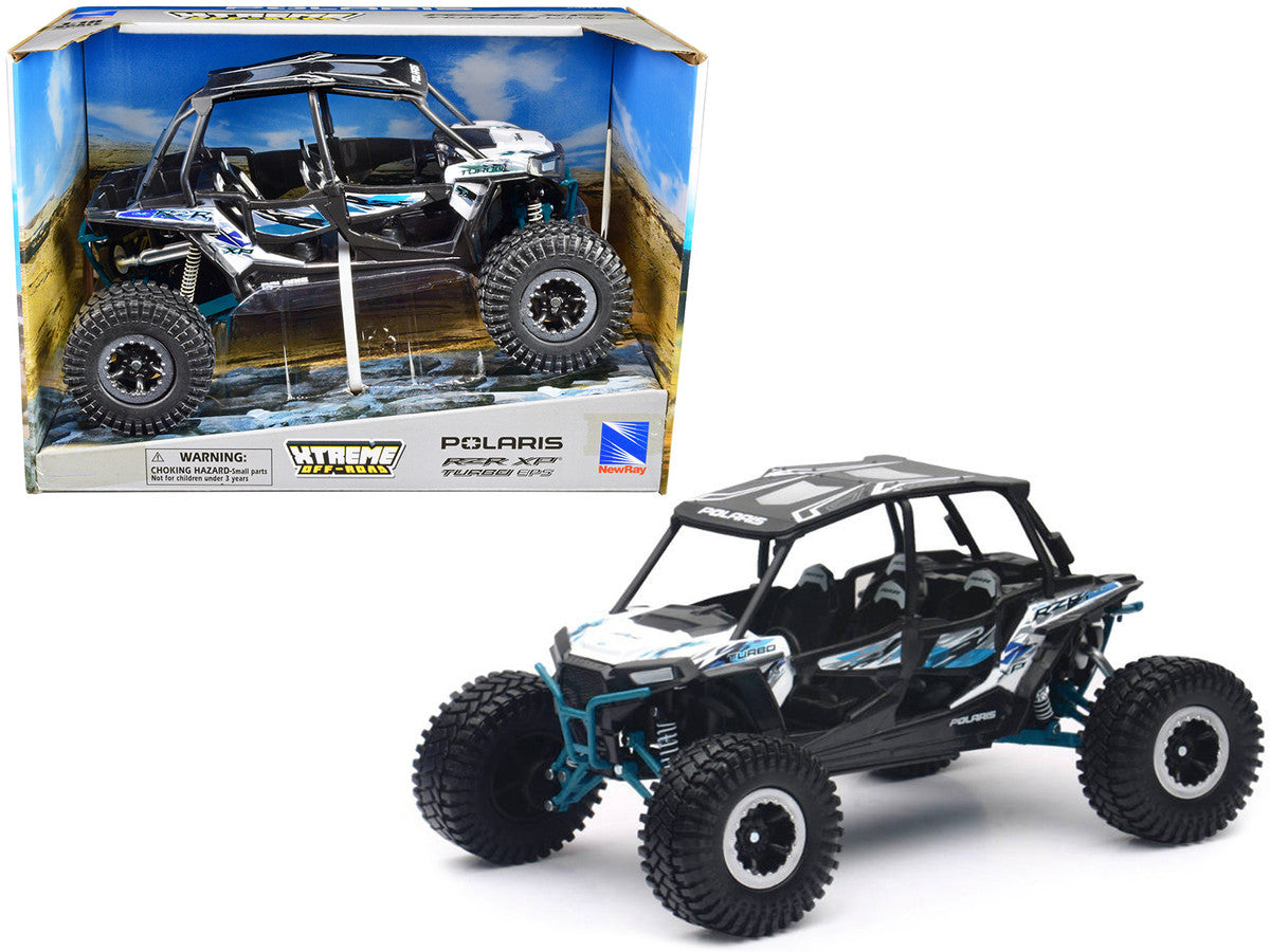 Polaris RZR XP 4 Turbo EPS Sport UTV White with Graphics and Black Top "Xtreme Off-Road" Series 1/18 Diecast Model by New Ray by New Ray