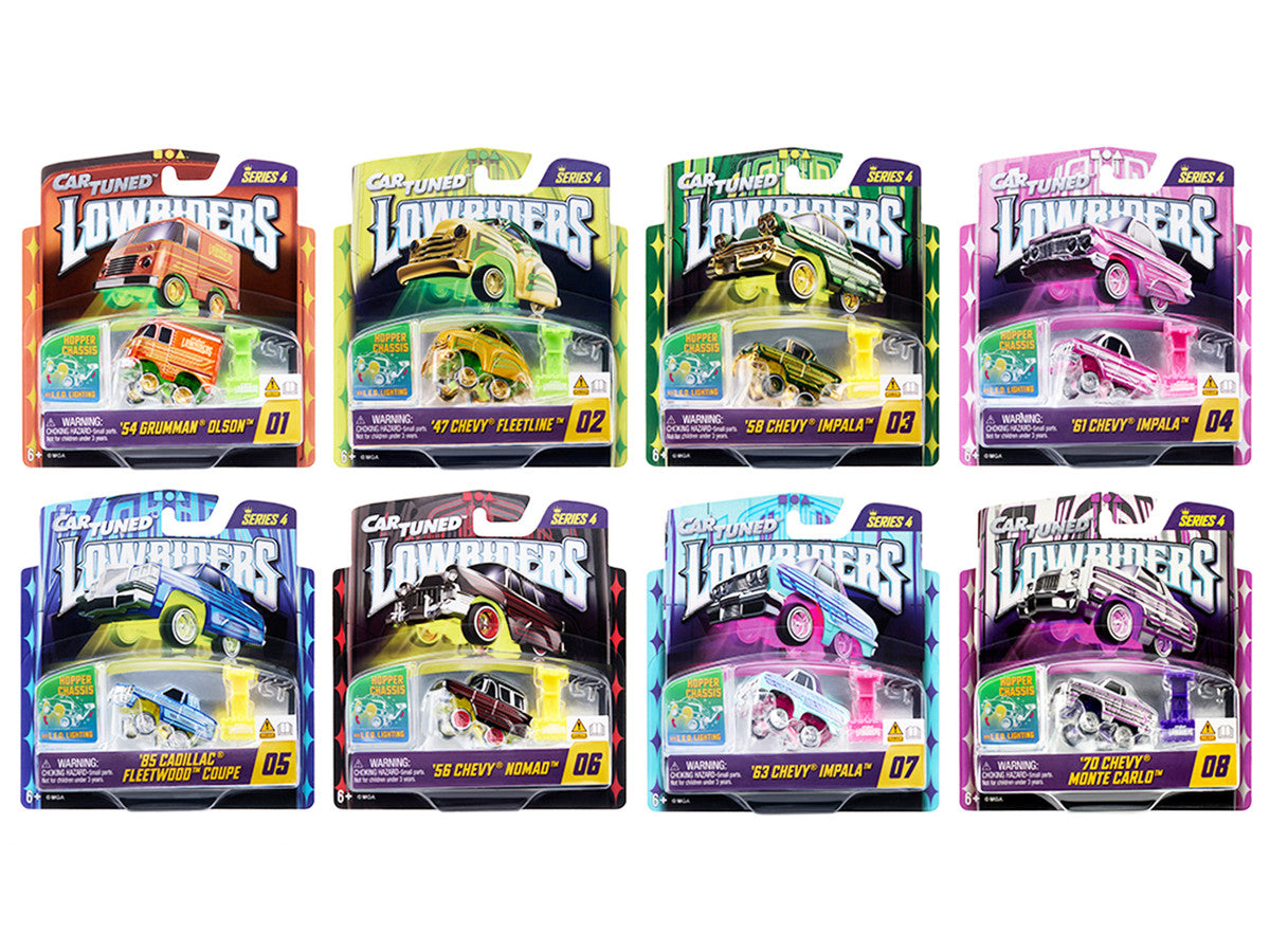 "Lowriders Show Glow" Series 4 Set of 8 Pieces Diecast Model Cars by CarTuned-0