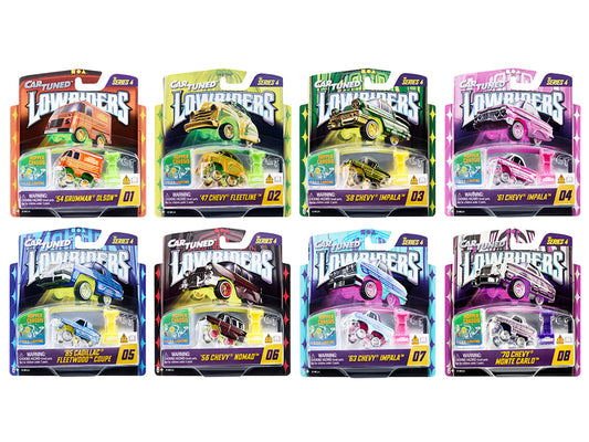 "Lowriders Show Glow" Series 4 Set of 8 Pieces Diecast Model Cars by CarTuned-0