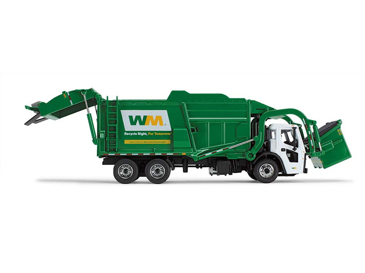 Mack LR Garbage Truck with McNeilus Meridian Front Load Refuse Body White and Green with Refuse Bin "Waste Management" 1/64 Diecast Model by First Gear by First Gear
