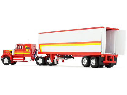 White Western Star 4900 with 36" Vintage Flat Top Sleeper and Wilson 40' Vintage Refridgerated Trailer Red and White with Stripes 1/64 Diecast Model by DCP/First Gear by First Gear
