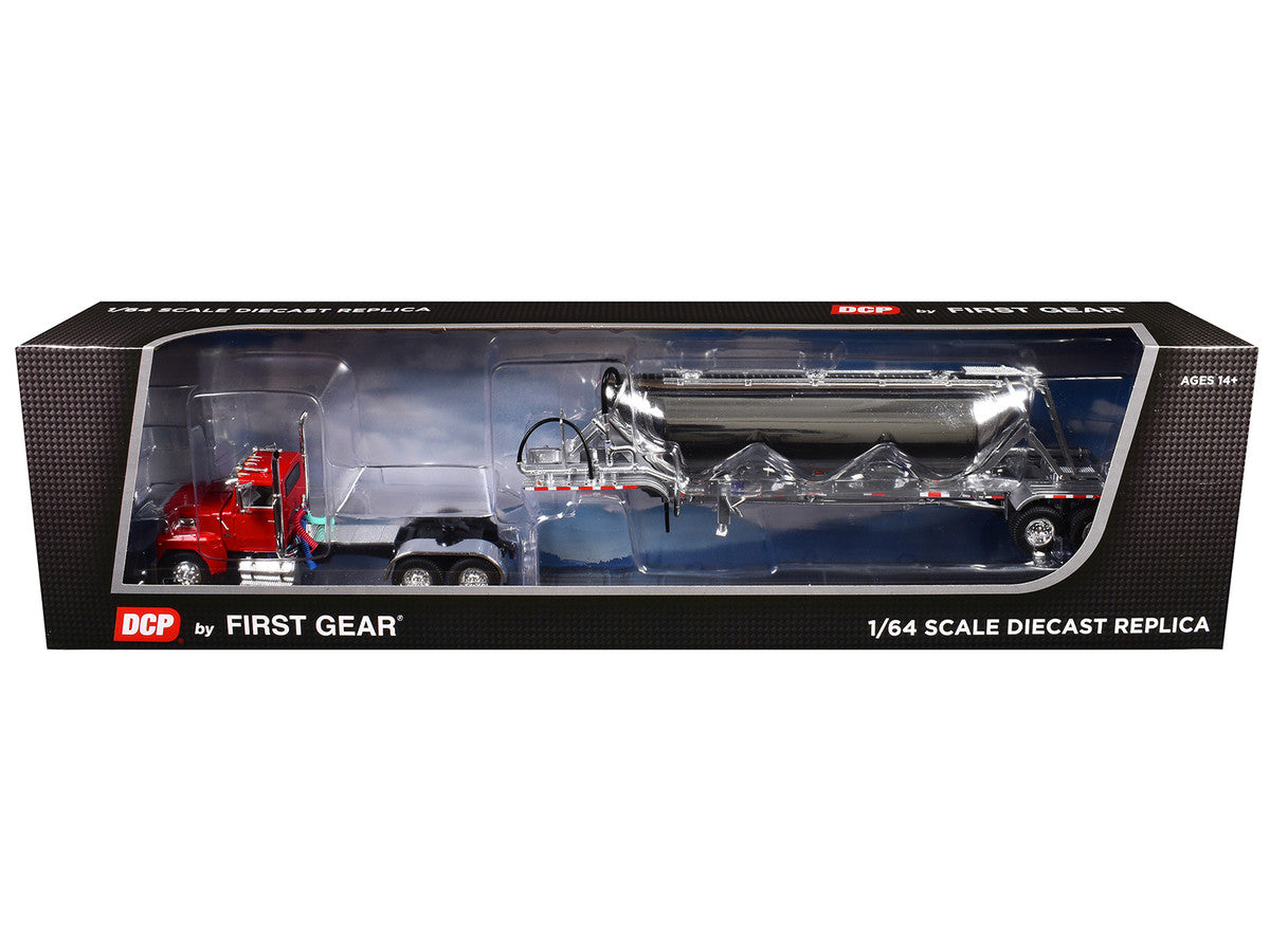 Ford LTL 9000 Day Cab with Heil Pneumatic Tank Trailer Heil Red 1/64 Diecast Model by DCP/First Gear by First Gear