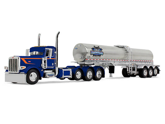 Peterbilt 389 Tri-Axle Day Cab and Walker Food Grade Tank Trailer "Finnesgard Trucking" Blue with Orange Stripes 1/64 Diecast Model by DCP/First Gear by First Gear