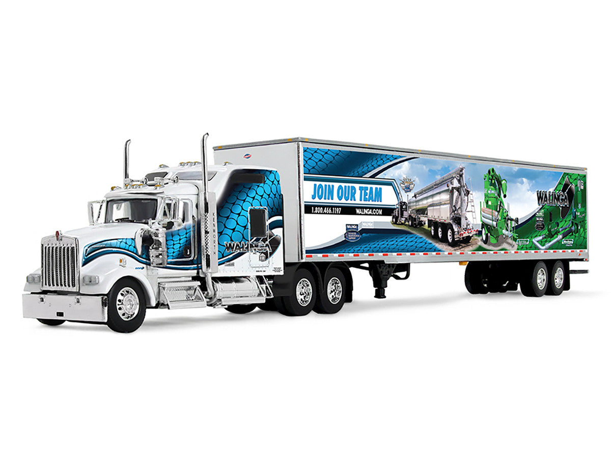 Kenworth W900L with 86" Studio Sleeper and 53' Utility Trailer with Skirts "Walinga" White with Blue Graphics 1/64 Diecast Model by DCP/First Gear by First Gear