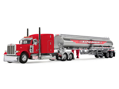 Peterbilt 379 with 63" Mid-Roof Sleeper and Heil Fuel Tank Trailer "Rapid Roberts" Red 1/64 Diecast Model by DCP/First Gear by First Gear