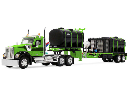 Kenworth W900 Day Cab with Demco 42' Liquid Fertilizer Tender Trailer Green and Black 1/64 Diecast Model by DCP/First Gear by First Gear
