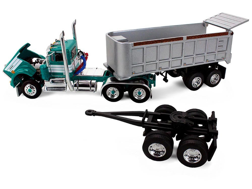 Kenworth W900A Day Cab with 22' Dual End Dump Trailers Turquoise with White Stripes 1/64 Diecast Model by DCP/First Gear by First Gear