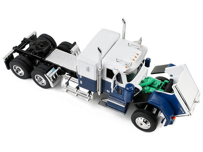 Chevrolet Bison with 34" Flat Top Sleeper & 40' Vintage Trailer with Reefer Blue and White 1/64 Diecast Model by DCP/First Gear by First Gear