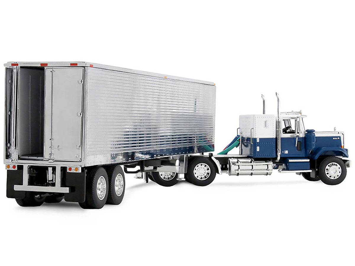 Chevrolet Bison with 34" Flat Top Sleeper & 40' Vintage Trailer with Reefer Blue and White 1/64 Diecast Model by DCP/First Gear by First Gear