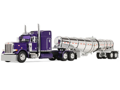 Peterbilt 379 with 63" Mid-Roof Sleeper and Polar Deep Drop Trailer Wild Orchid Purple with Black Stripes 1/64 Diecast Model by DCP/First Gear by First Gear