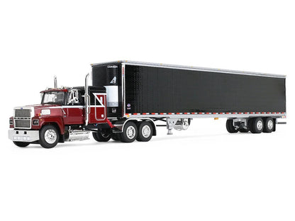 Ford LTL 9000 with 48" Flat Top Sleeper and 53' Utility Trailer with Reefer Volcano Red and Black 1/64 Diecast Model by First Gear-1