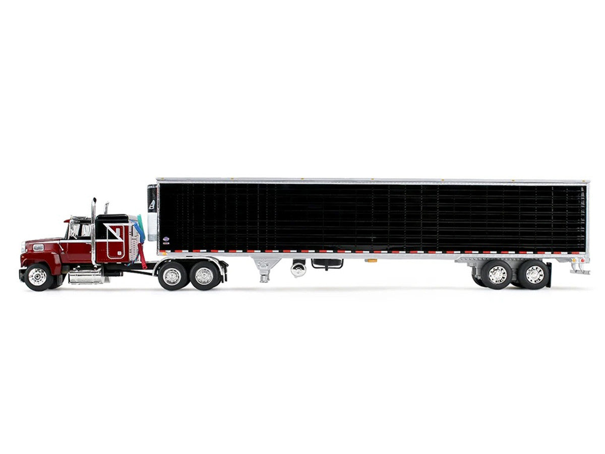 Ford LTL 9000 with 48" Flat Top Sleeper and 53' Utility Trailer with Reefer Volcano Red and Black 1/64 Diecast Model by First Gear-2