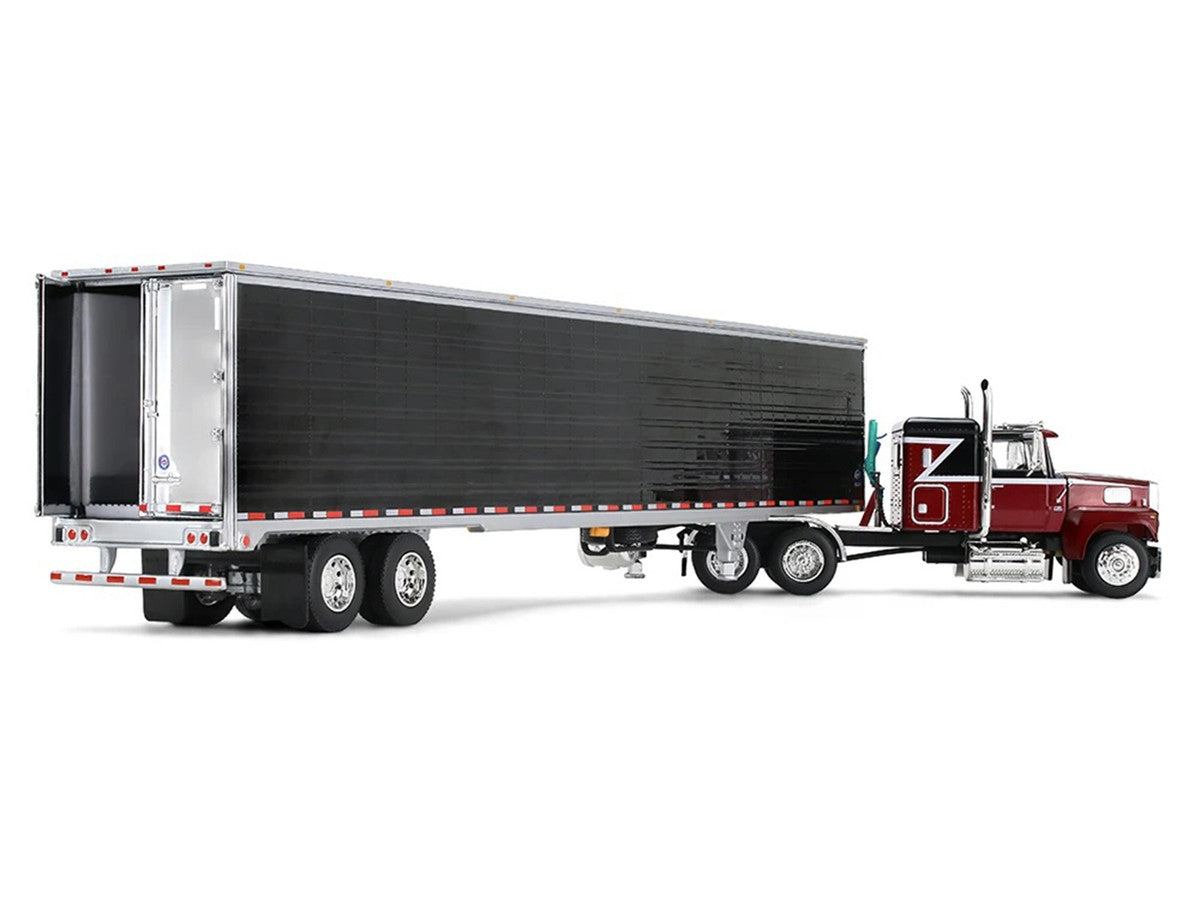 Ford LTL 9000 with 48" Flat Top Sleeper and 53' Utility Trailer with Reefer Volcano Red and Black 1/64 Diecast Model by First Gear-3