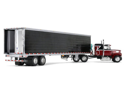 Ford LTL 9000 with 48" Flat Top Sleeper and 53' Utility Trailer with Reefer Volcano Red and Black 1/64 Diecast Model by First Gear-3
