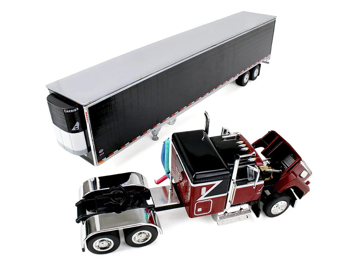 Ford LTL 9000 with 48" Flat Top Sleeper and 53' Utility Trailer with Reefer Volcano Red and Black 1/64 Diecast Model by First Gear-4