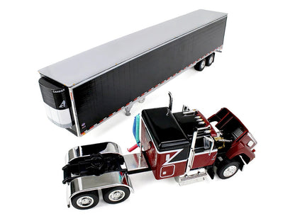Ford LTL 9000 with 48" Flat Top Sleeper and 53' Utility Trailer with Reefer Volcano Red and Black 1/64 Diecast Model by First Gear-4