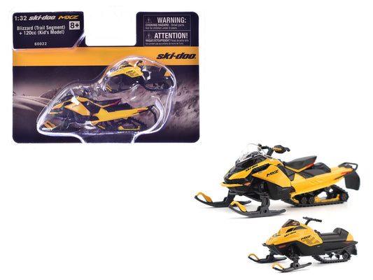 Ski-Doo MXZ Blizzard (Trail Segment) Neo Yellow and Ski-Doo MXZ 120cc (Kid's Model) Neo Yellow Set of 2 Snowmobiles 1/32 Diecast Models by BRP Models by BRP Models