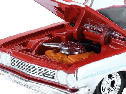 1964 Chevrolet Biscayne Lowrider Silver Metallic and Red Two-Tone "California Lowriders" Series 7 1/64 Diecast Model Car by Greenlight by Greenlight