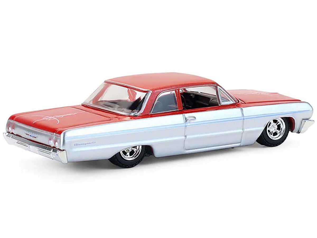 1964 Chevrolet Biscayne Lowrider Silver Metallic and Red Two-Tone "California Lowriders" Series 7 1/64 Diecast Model Car by Greenlight by Greenlight