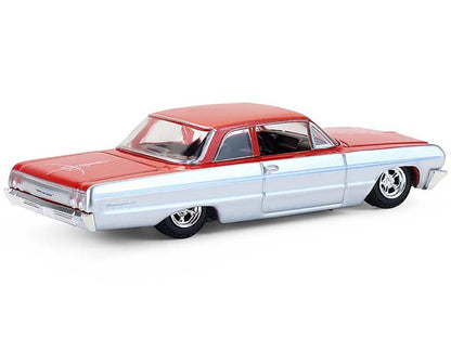 1964 Chevrolet Biscayne Lowrider Silver Metallic and Red Two-Tone "California Lowriders" Series 7 1/64 Diecast Model Car by Greenlight by Greenlight