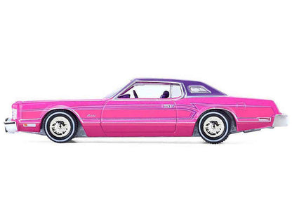 1975 Ford Thunderbird Lowrider Pink Metallic with Purple Top and Graphics with Purple Interior "California Lowriders" Series 7 1/64 Diecast Model Car by Greenlight by Greenlight