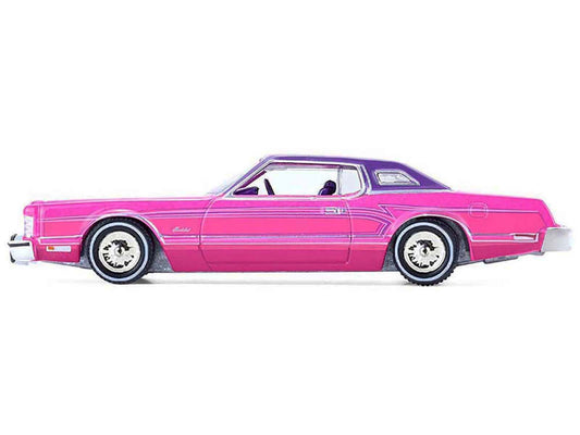 1975 Ford Thunderbird Lowrider Pink Metallic with Purple Top and Graphics with Purple Interior "California Lowriders" Series 7 1/64 Diecast Model Car by Greenlight by Greenlight