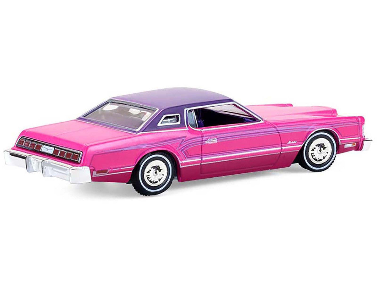 1975 Ford Thunderbird Lowrider Pink Metallic with Purple Top and Graphics with Purple Interior "California Lowriders" Series 7 1/64 Diecast Model Car by Greenlight by Greenlight